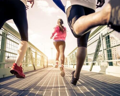 Joggers running outdoors