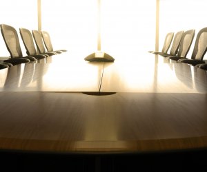 Modern table boardroom with chair in morning / meeting associate concept.